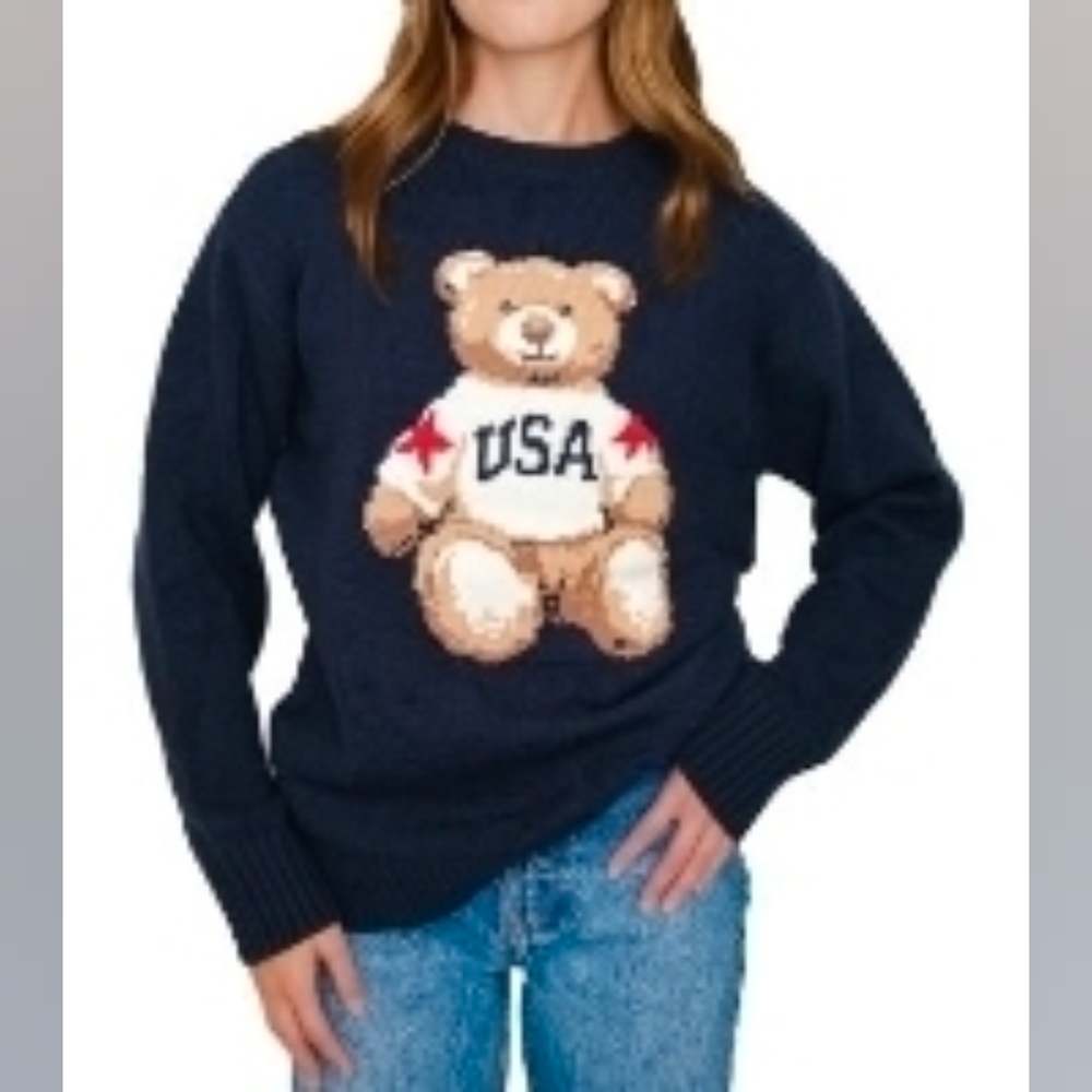 Navy Sweater with Bear Design Size L - Picture 7 of 7